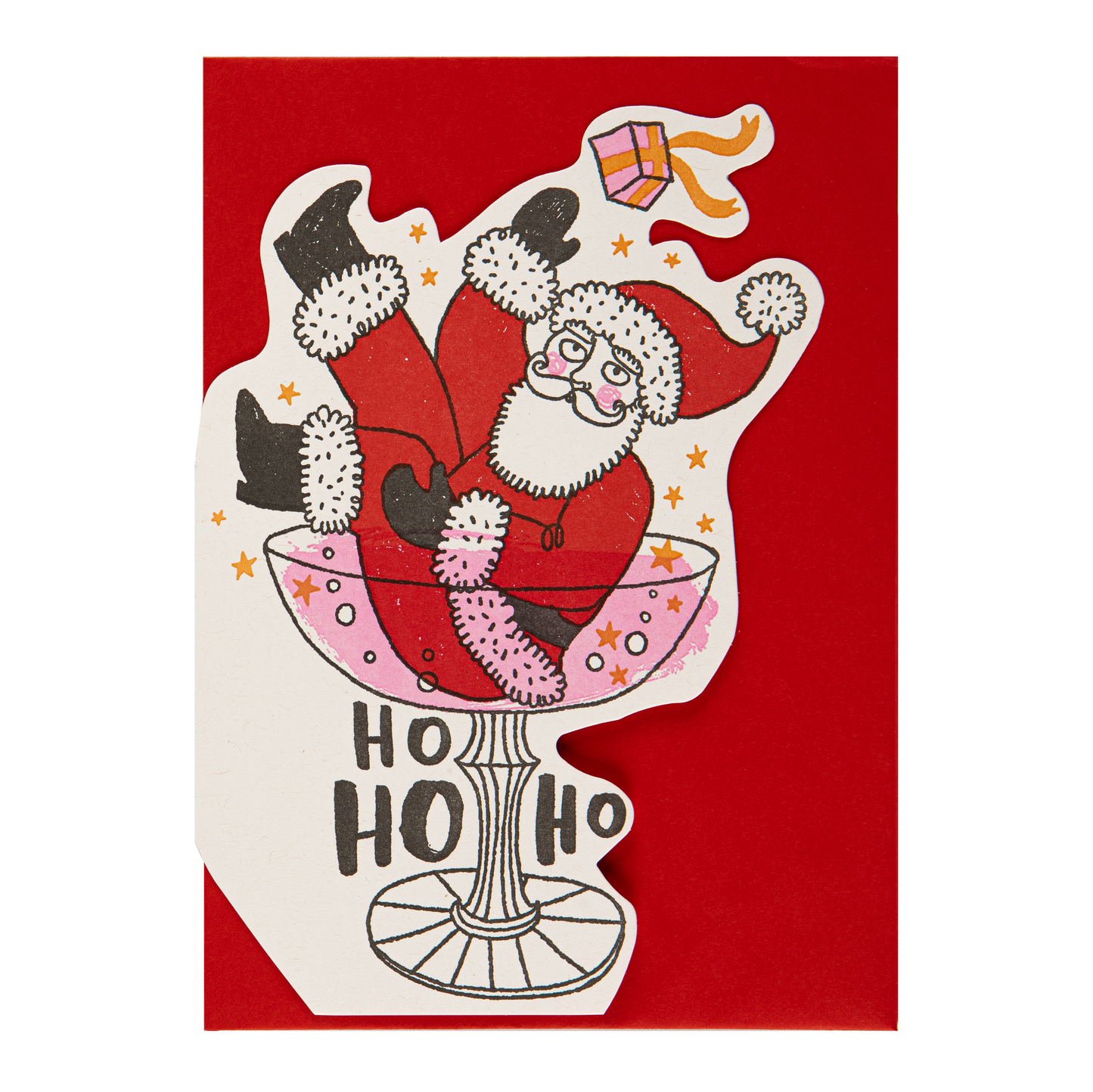 Archivist Gallery Father Christmas Champagne | Cut-Out | Greeting Card | Large Cards [Made in the UK]