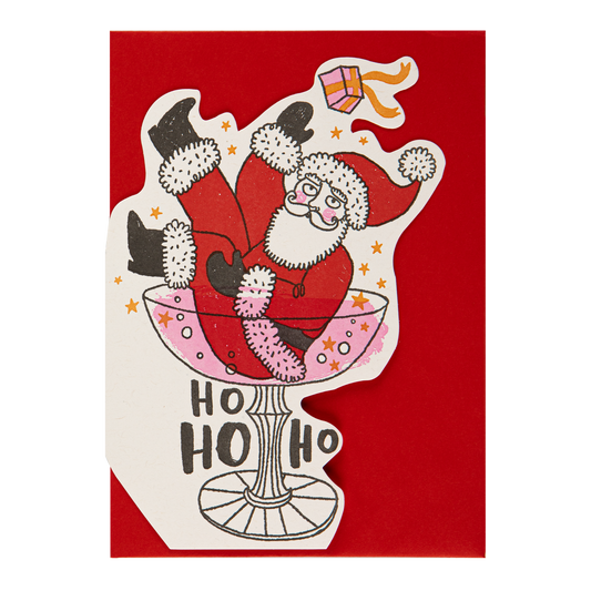 Archivist Gallery Father Christmas Champagne | Cut-Out | Greeting Card | Large Cards [Made in the UK]