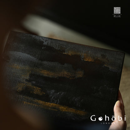 [賦山敘 x Gohobi] Gohobi Black Gold Lacquer Tea Tray – Handmade Ginkgo Wood Dry Brew Tea Tray Wabi Sabi Style