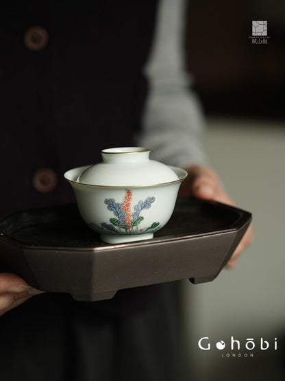[賦山敘 x Gohobi] Gohobi Jingdezhen Hand-Painted Gaiwan – Ancient Cabbage Design Ceramic Gongfu Tea Bowl