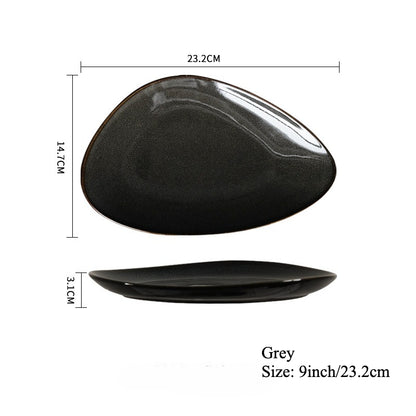 Gohobi Japanese Kiln-Glazed Irregular Oval Plate