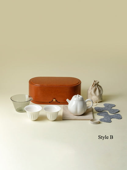 Gohobi White Porcelain Pumpkin Travel Tea Set