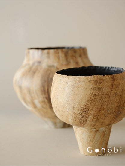 Gohobi Japanese Style Wabi-Sabi Ceramic Vase – Handmade Sand Texture Decorative Ornament
