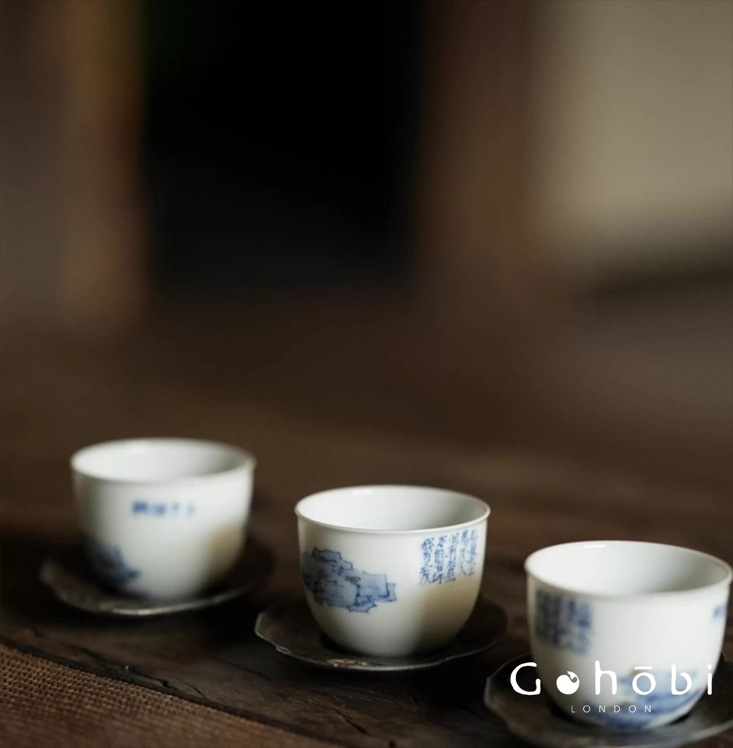 [賦山敘 x Gohobi] Gohobi Jingdezhen Hand-Painted Blue and White Mountain Teacup – Ruoshen Style Gongfu Tea Tasting Cup