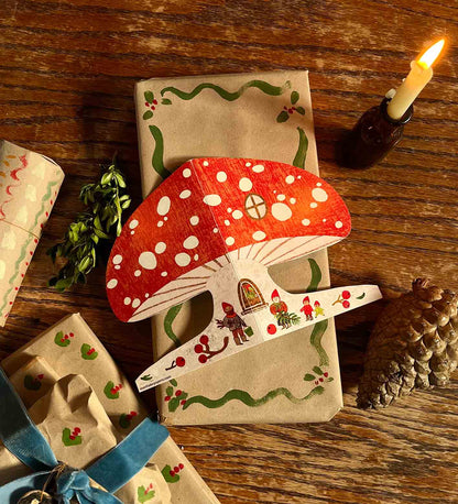 Mortlake Papers Snowy Mushroom Card | Christmas Card | Toadstool Card | Greeting Card [Made in the UK]