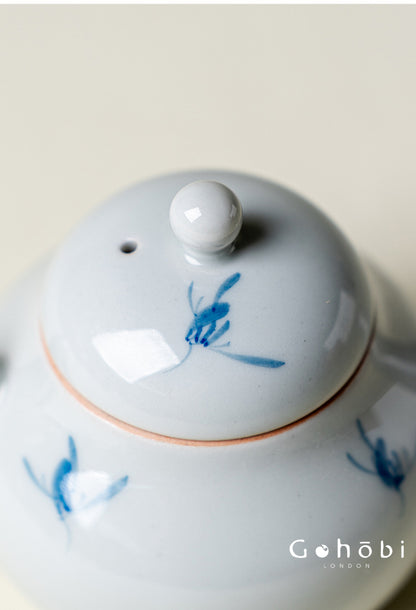 Gohobi Hand-Painted Orchid Travel Tea Set – Portable Gongfu Teapot Gift Set with Leather Case