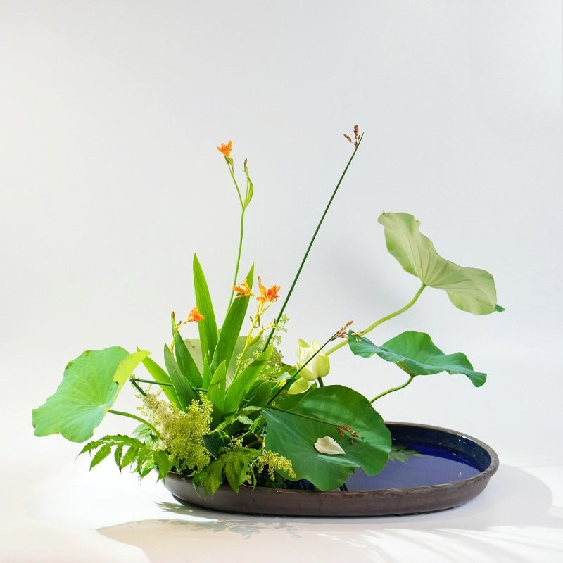Gohobi Extra Large Oval Ikebana Bowl – Japanese Ceramic Flower Arrangement Vessel