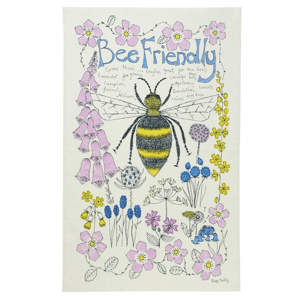 Poppy Treffry Bee Friendly Tea Towel [Made in the UK]