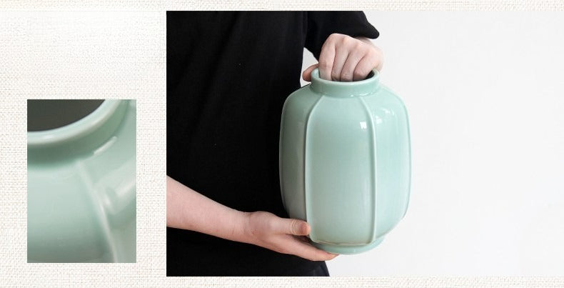 Gohobi Celadon Ikebana Vase – Japanese Style Ceramic Flower Arrangement Vessel