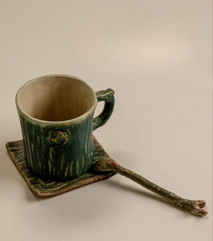 Gohobi Rustic Ceramic Coffee Cup & Saucer Set