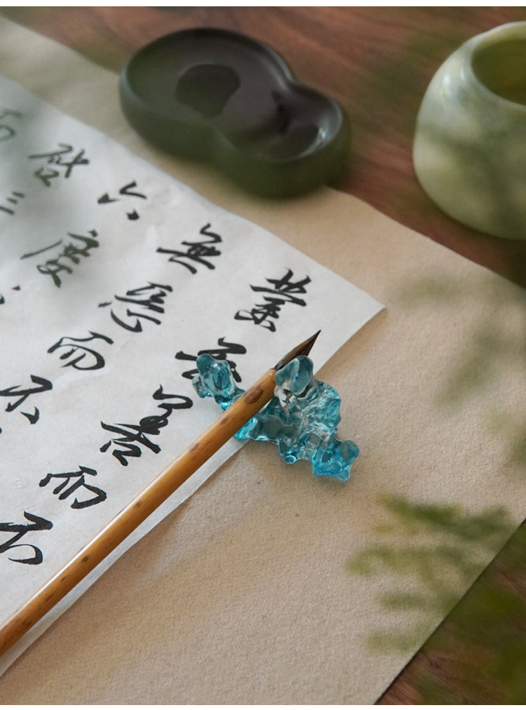 Gohobi Pate de Verre Taihu Lake Stone Coloured Glass Incense and Pen Holder Paperweight Ornament