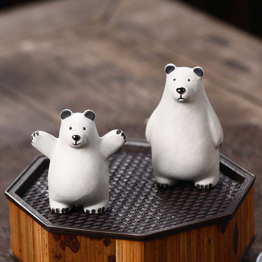 Gohobi Handmade Ceramic YiXing Clay Polar Bear Ornament Tea pet