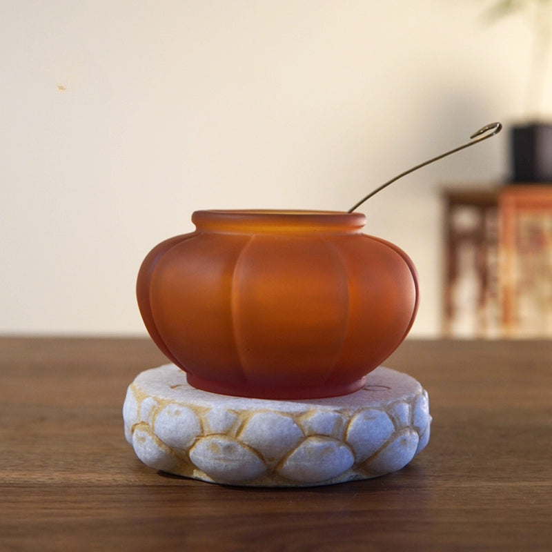 Gohobi Pate de Verre Pumpkin Shaped Coloured Glass Container
