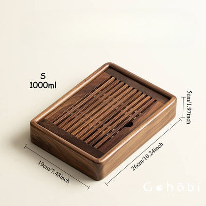 Gohobi Black Walnut Wood Tea Tray – Rectangular Solid Wood Gongfu Dry Brewing Tray