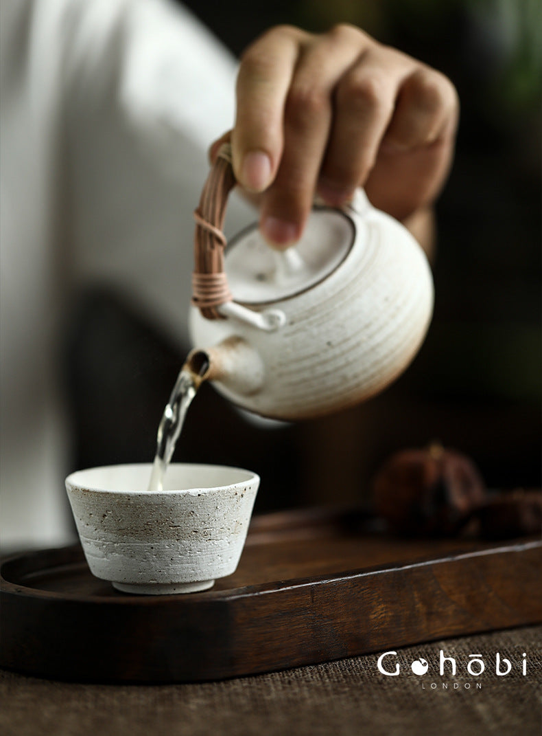 Gohobi Insect-Eaten Shino Handmade Teapot – Japanese Retro Wabi-Sabi Beam Pot (300–400ml)