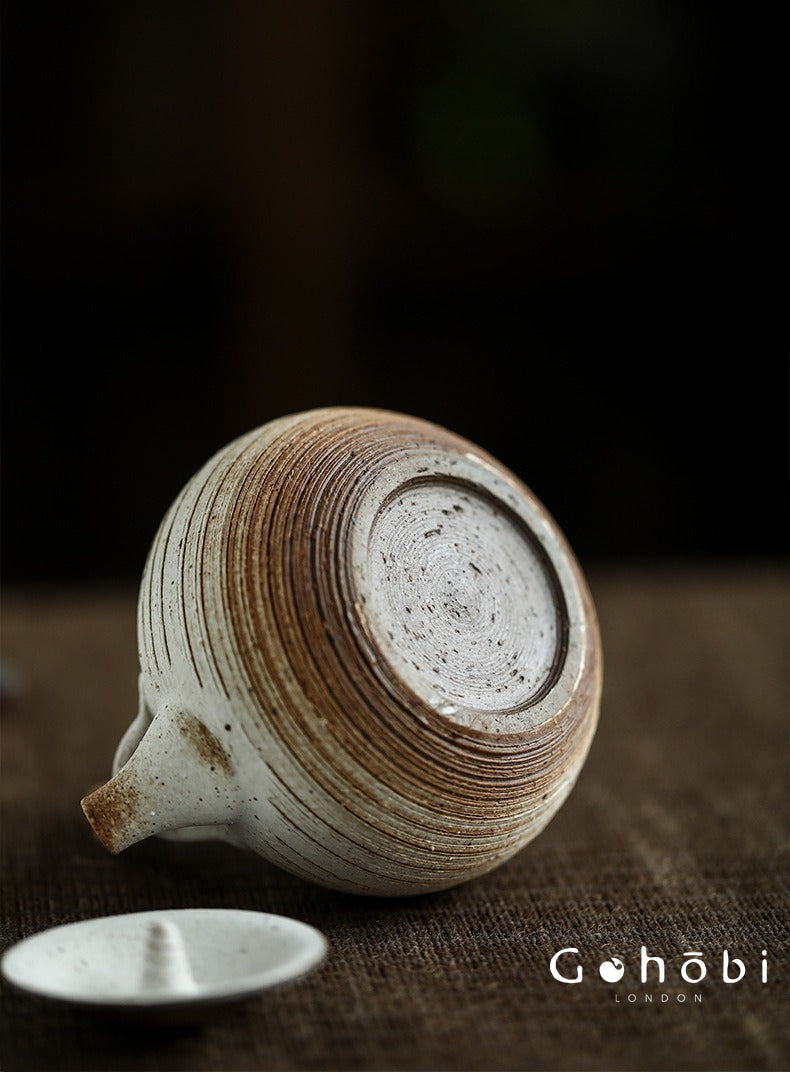 Gohobi Insect-Eaten Shino Handmade Teapot – Japanese Retro Wabi-Sabi Beam Pot (300–400ml)