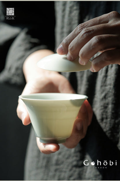 [賦山敘 x Gohobi] Gohobi Pure White Porcelain Gaiwan – Horseshoe Shape Thin Porcelain Gongfu Tea Bowl