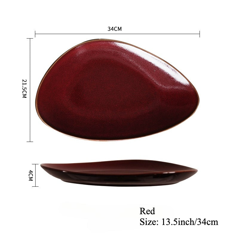 Gohobi Japanese Kiln-Glazed Irregular Oval Plate