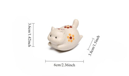 Gohobi Yixing Purple Clay Flower Cat Tea Pet – Handmade Lucky Cat Ornament