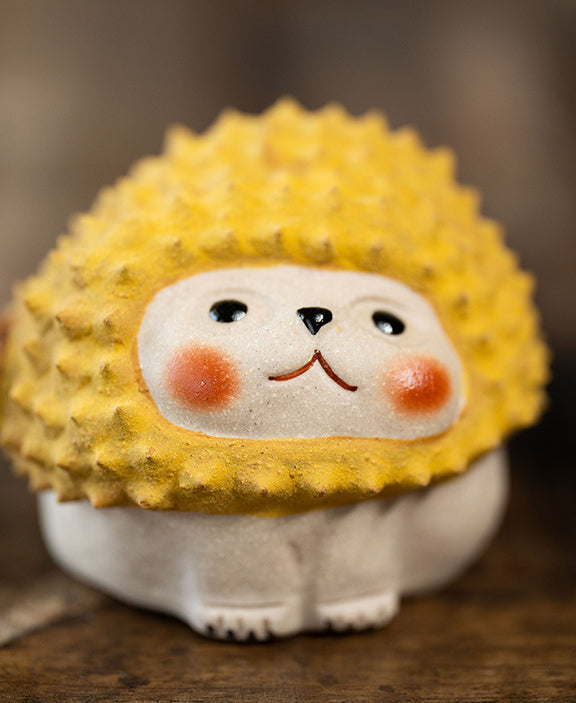 Gohobi Handmade Ceramic YiXing Clay Durian Cat Hedgedog Ornament Tea pet