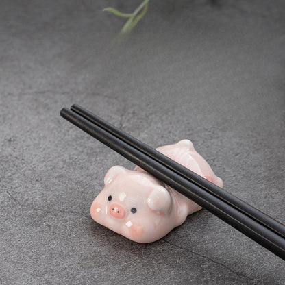 Gohobi Pink Pig Ceramic Chopstick Rest