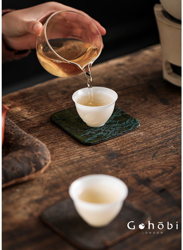 Gohobi Xiangyun Silk Tea Coaster – Handmade Tussah Silk Square Tea Mat Heat Insulation Pad