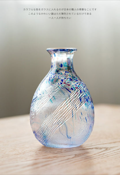 Gohobi Toyo Sasaki Japanese Hammered Glass Sake Jug Set – Stained Glass Wine Set Gift | Made in Japan