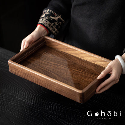 Gohobi Black Walnut Wood Tea Tray – Rectangular Solid Wood Gongfu Dry Brewing Tray