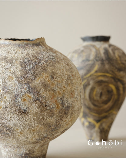 Gohobi Japanese Style Wabi-Sabi Sand Texture Large Ceramic Vase – Handmade Decorative Ornament