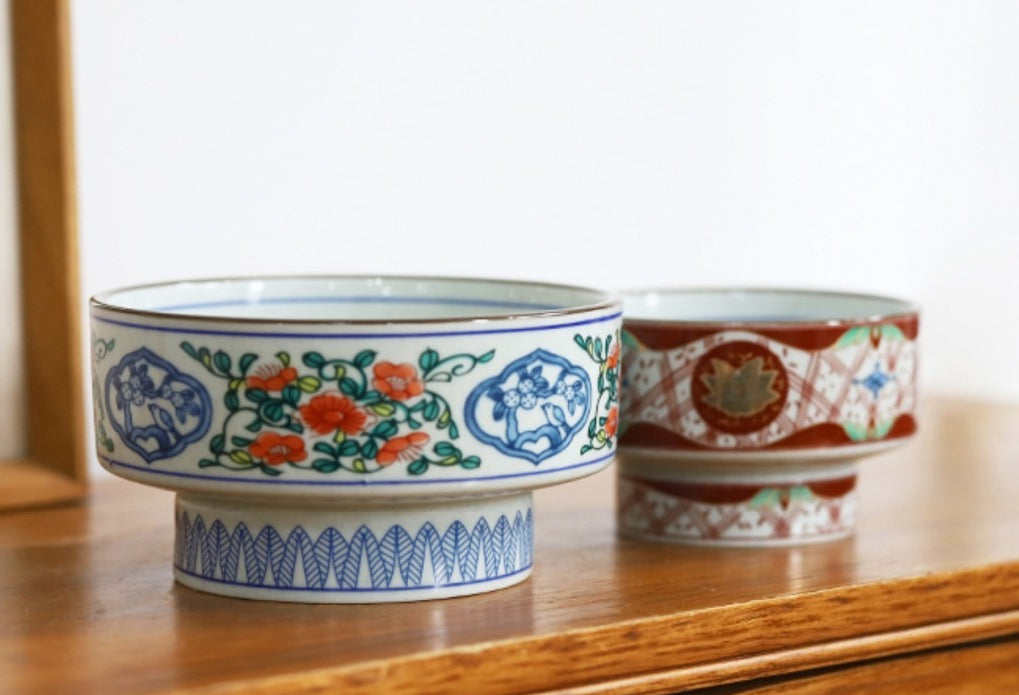 Gohobi Japanese Ikebana High-Foot Ceramic Bowl – Retro Floral Arrangement Vessel