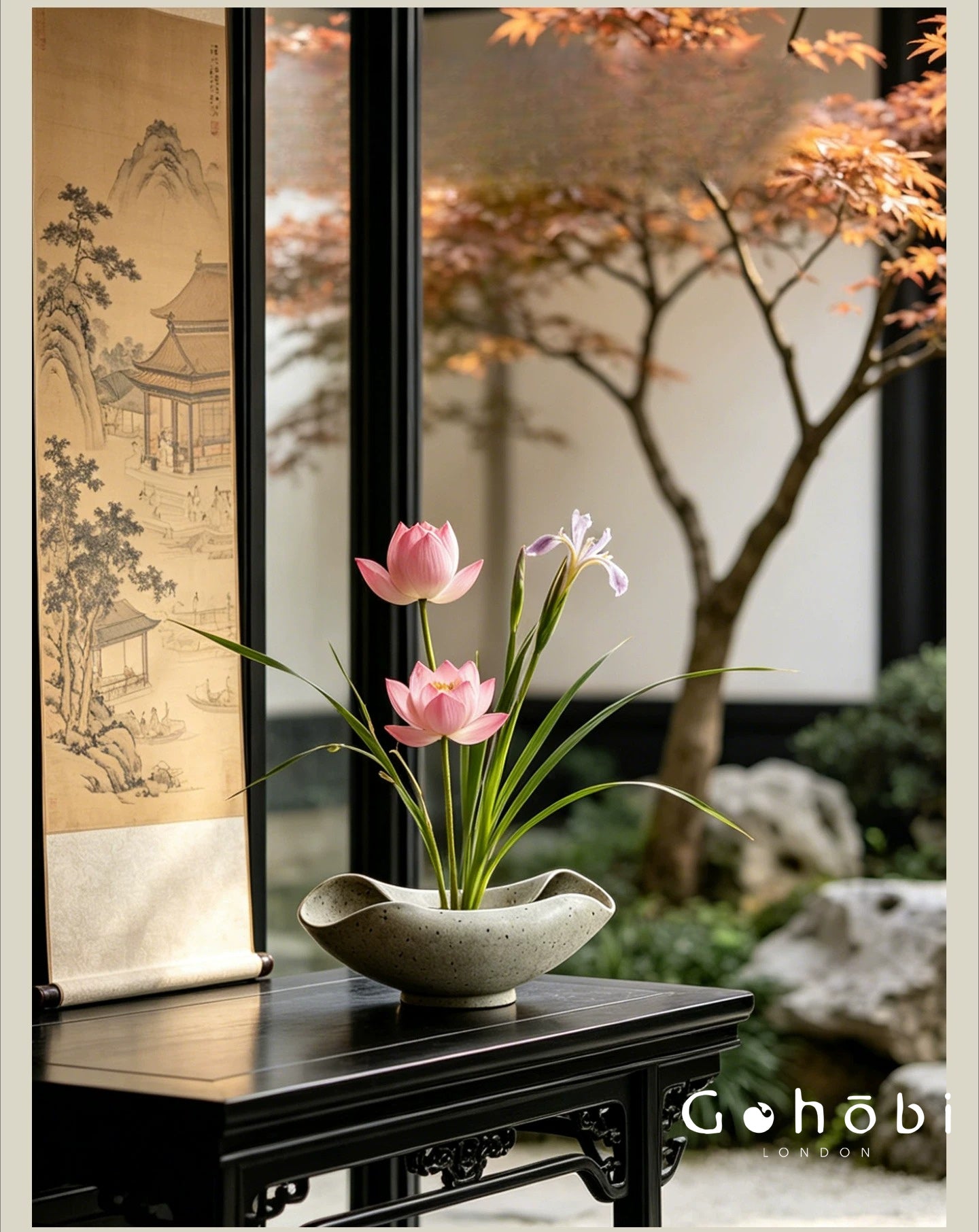 Gohobi Japanese Ikebana Ceramic Vase – Jingdezhen Medieval Style Large Flower Arrangement Vessel