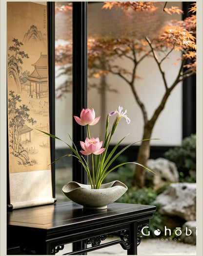 Gohobi Japanese Ikebana Ceramic Vase – Jingdezhen Medieval Style Large Flower Arrangement Vessel