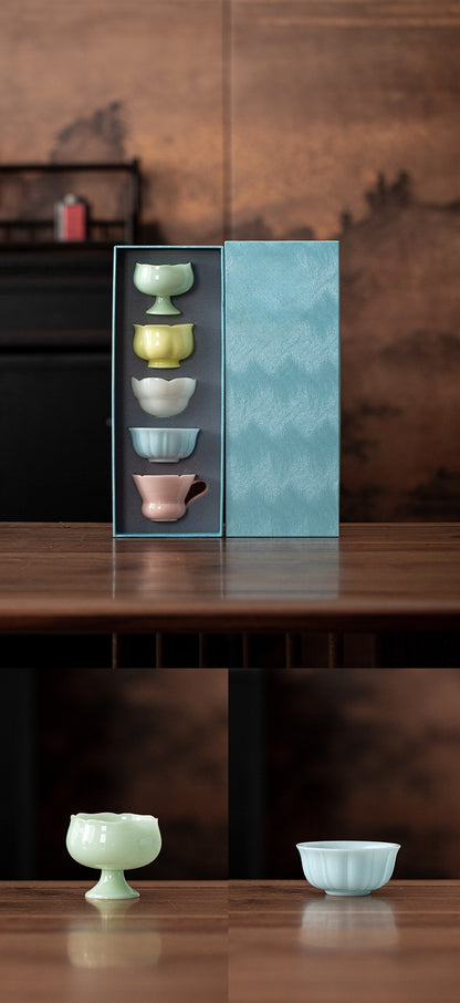 Gohobi Qinghuan Five-Colour Ceramic Teacup Gift Set