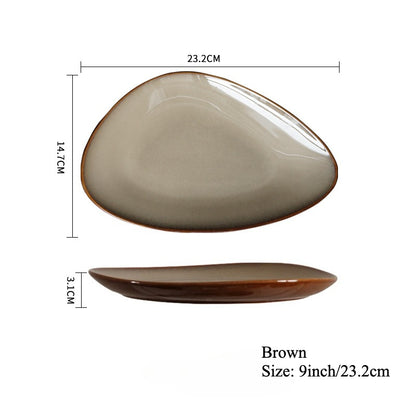 Gohobi Japanese Kiln-Glazed Irregular Oval Plate