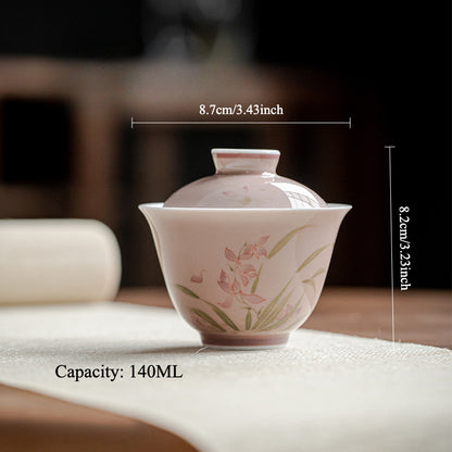 Gohobi White Porcelain Hand-Painted Orchid Gaiwan