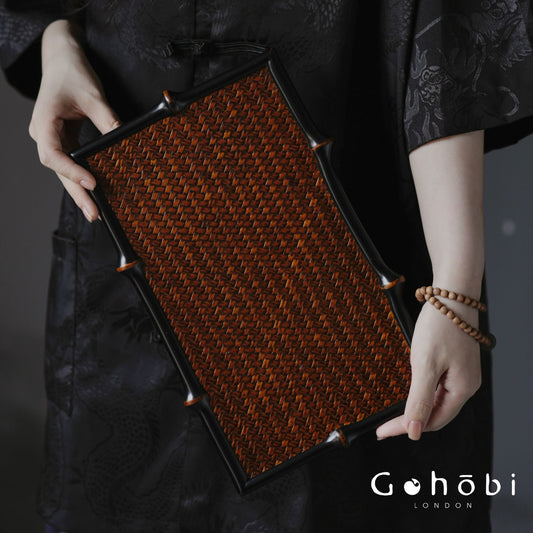 Gohobi Bamboo Woven Tea Tray – Portable Dry Brewing Tea Tray Pot Holder