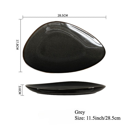 Gohobi Japanese Kiln-Glazed Irregular Oval Plate