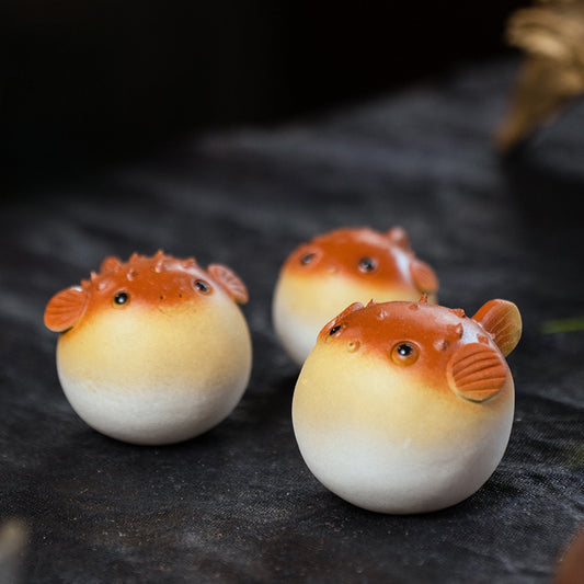 Gohobi Handmade Ceramic YiXing Clay Puffer Fish Ornament Tea pet