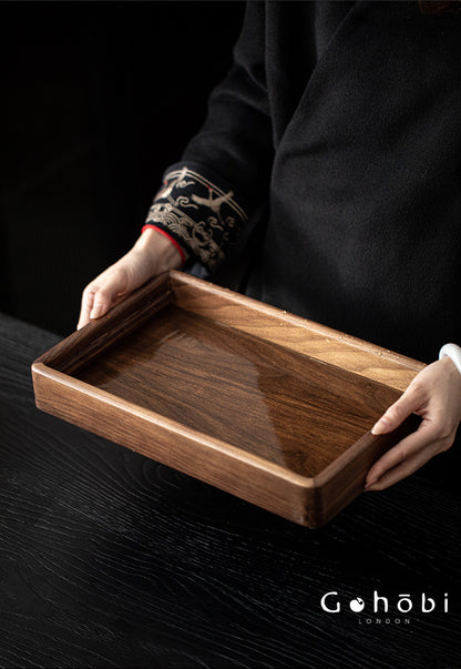 Gohobi Black Walnut Wood Tea Tray – Rectangular Solid Wood Gongfu Dry Brewing Tray
