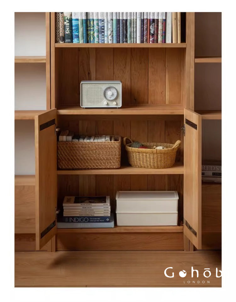 Gohobi Handmade Solid Wood Storage Cabinet – Multi-Layer Wooden Shelving Unit for Living Room or Study | FSC Certified Furniture