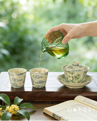 Gohobi Jingdezhen Blue and White Porcelain Gaiwan or Teacup – Hand-Painted Ceramic Tea Ware