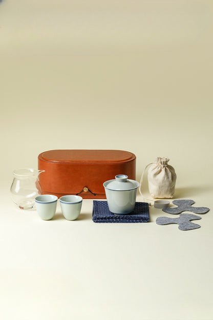 Gohobi Green Double-Line Gaiwan Travel Tea Set