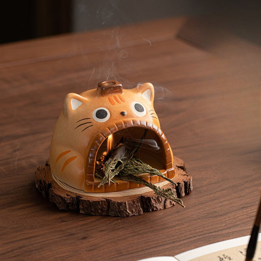 Gohobi Cute Cat Ceramic Aromatherapy Fireplace Burner