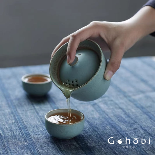 Gohobi Jingdezhen Ceramic Travel Gongfu Tea Set – One Pot Two Cups Portable Teapot Teacup Set