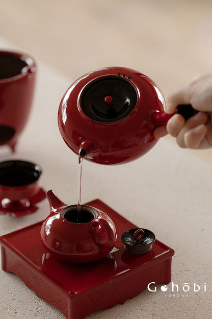 Gohobi Ochre Dream Red Fireplace Teapot – Japanese-Style Coarse Pottery Rattan Beam Kettle