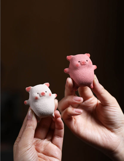 Gohobi Yixing Purple Clay Twelve Zodiac Pig Tea Pet – Handmade Sleeping Pig Ornament
