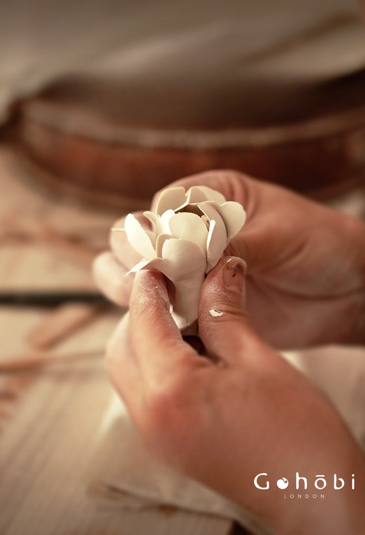 Gohobi Handmade Floral Incense Holder 002 - Black Peony and White Rose