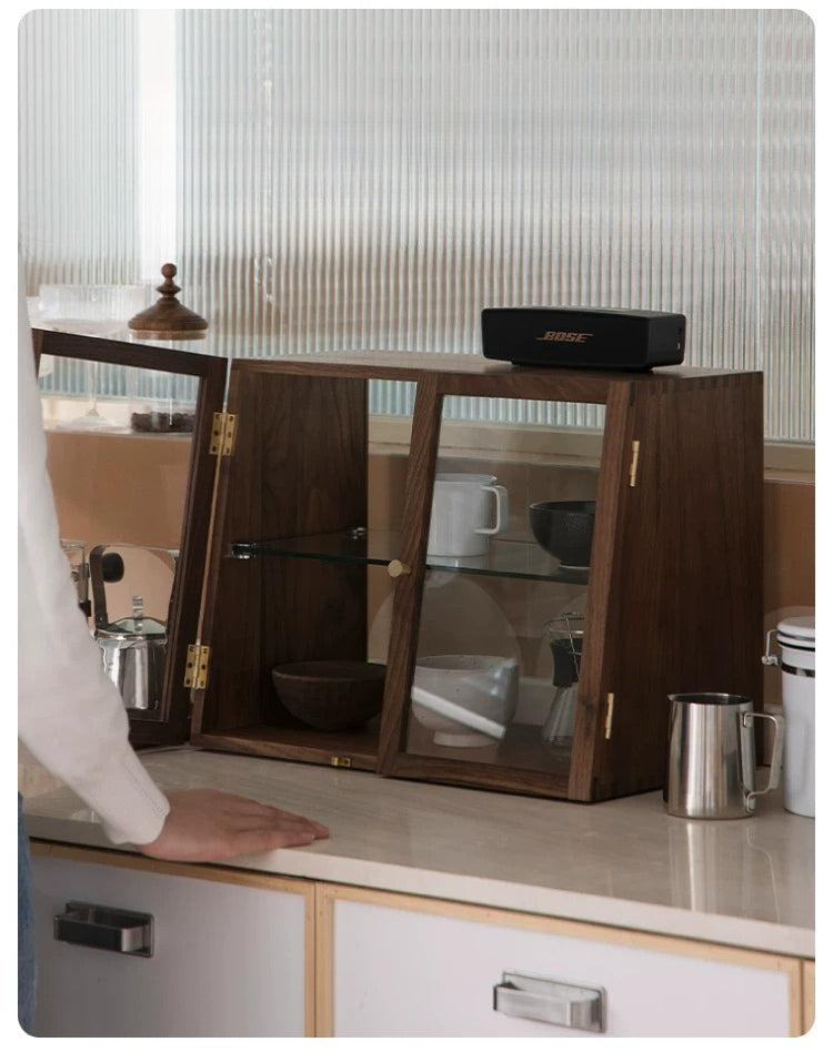 Gohobi Black Walnut Storage Cabinet – Solid Wood Medieval Style Tea and Tableware Cabinet (Clearance - Display)