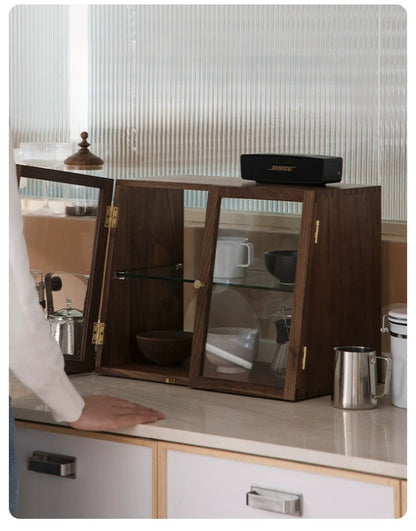 Gohobi Black Walnut Storage Cabinet – Solid Wood Medieval Style Tea and Tableware Cabinet (Clearance - Display)