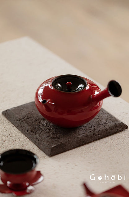 Gohobi Ochre Dream Red Fireplace Teapot – Japanese-Style Coarse Pottery Rattan Beam Kettle